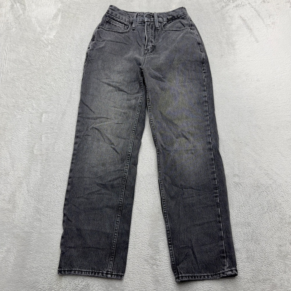 Good American Jeans Womens 00/24 Black Straight Leg High Rise Washed Denim